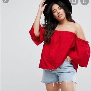asos off shoulder top with fluted sleeves broderie